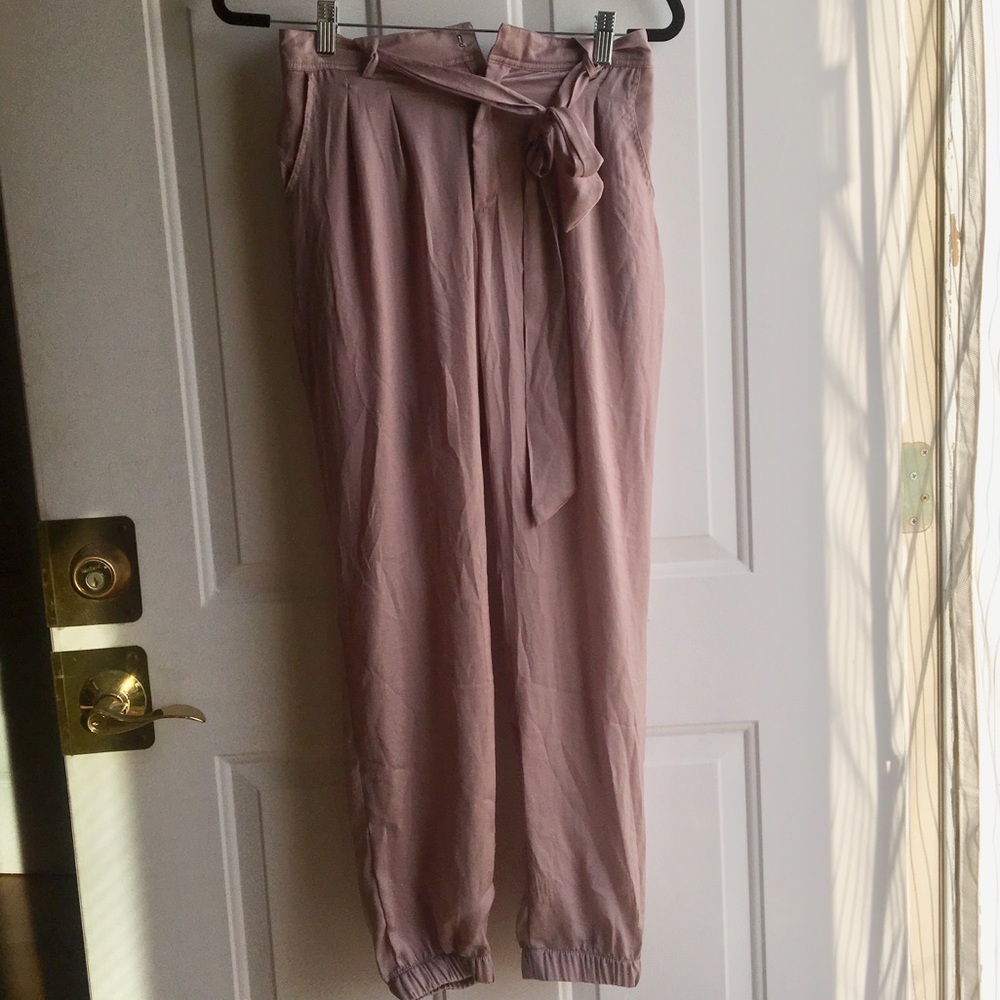 Pink satin drawstring bow jogger Pants